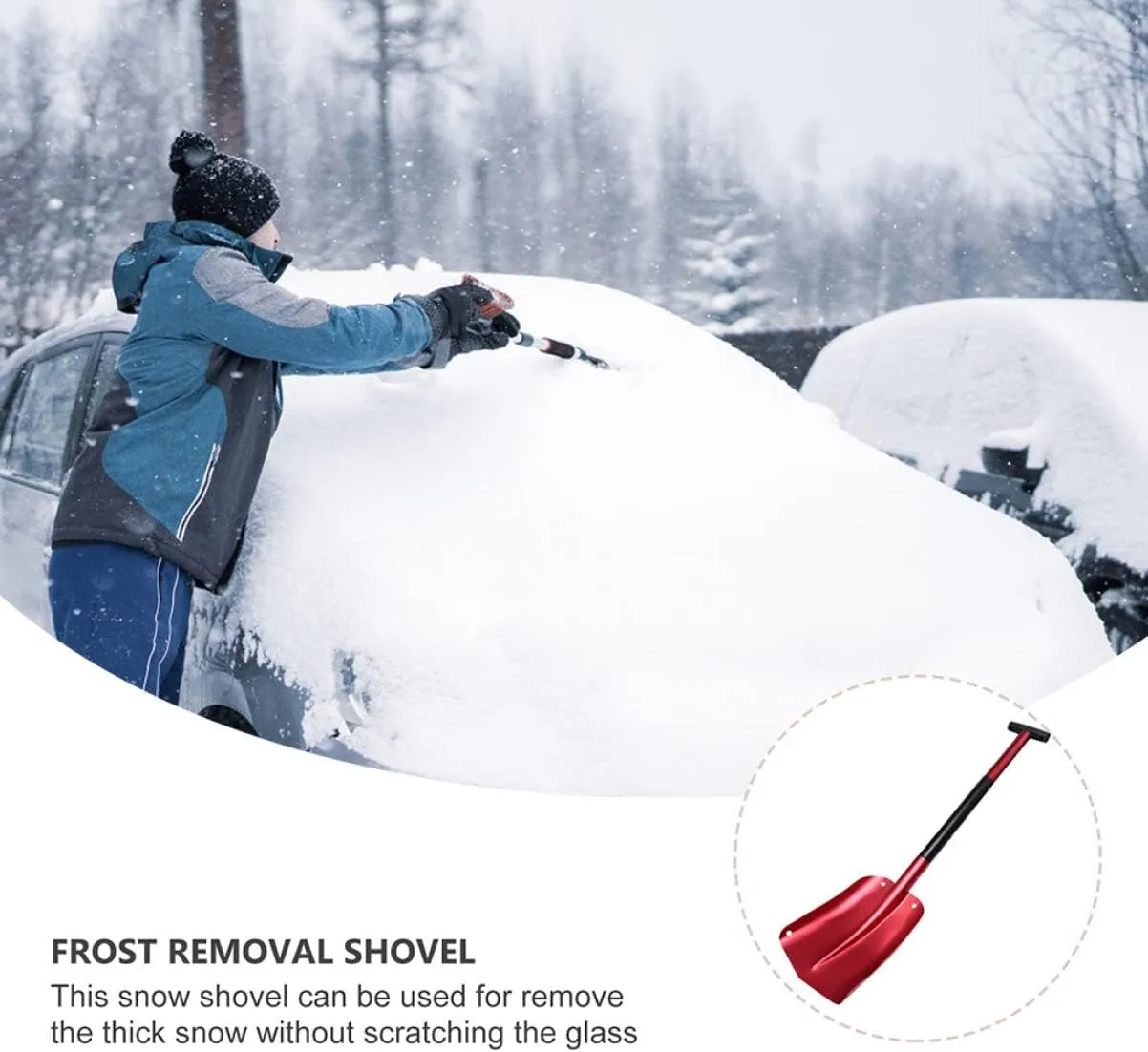 Wakauto Aluminum Snow Shovel Lightweight Detachable Tool for Emergency Snow Removal Ergonomic Non- Handle for Suvs Rvs and Snowmobiles