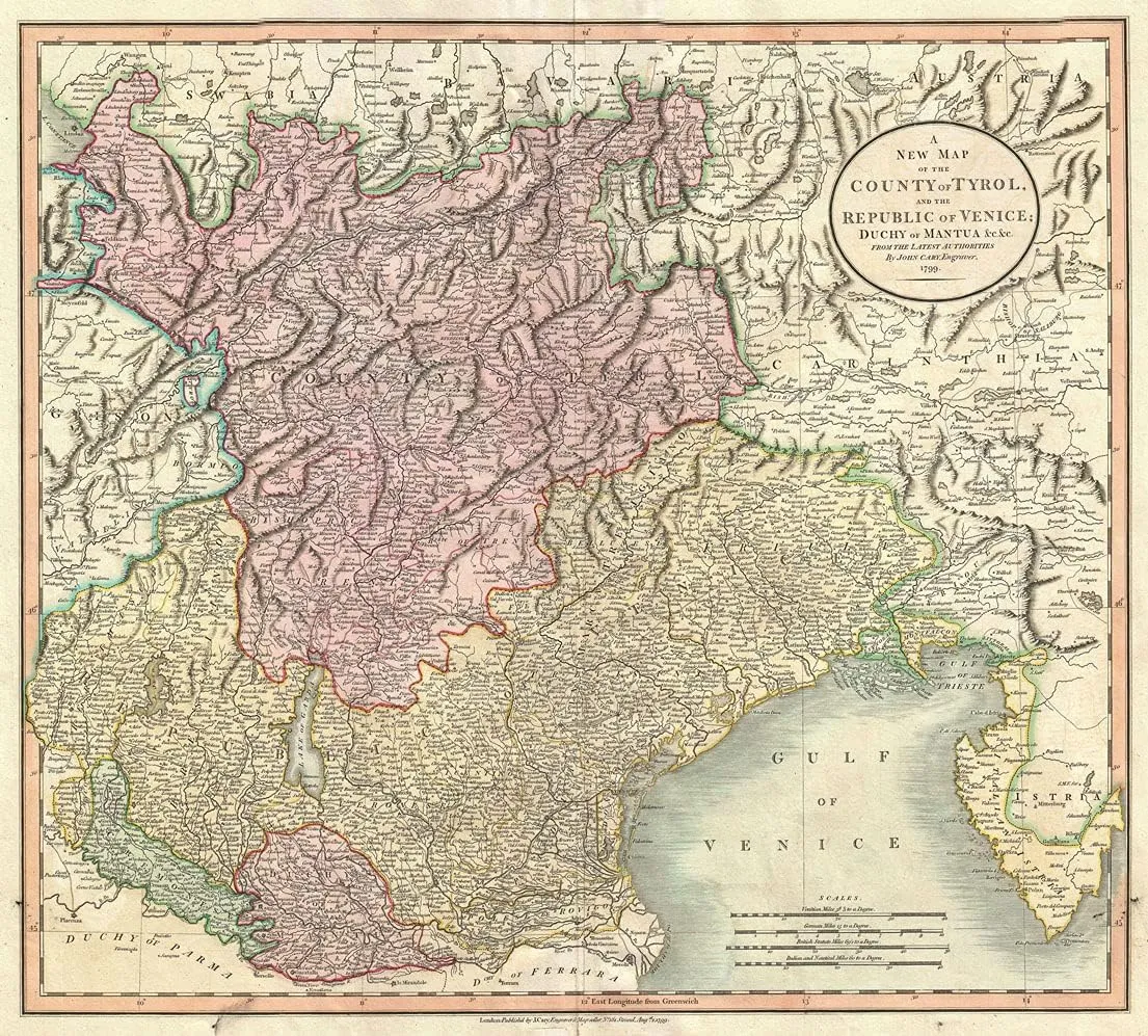 Wall Art Impact 24"x22" Cary Map of Mantua, Photographic Print Poster Most Beautiful Places in Italy 1799 Venice and Tyrol Geographicus photo [Laminated]