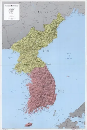 Wall Art Impact 24"x36" Poster Topographic Political Map of Korean Peninsula [Laminated]