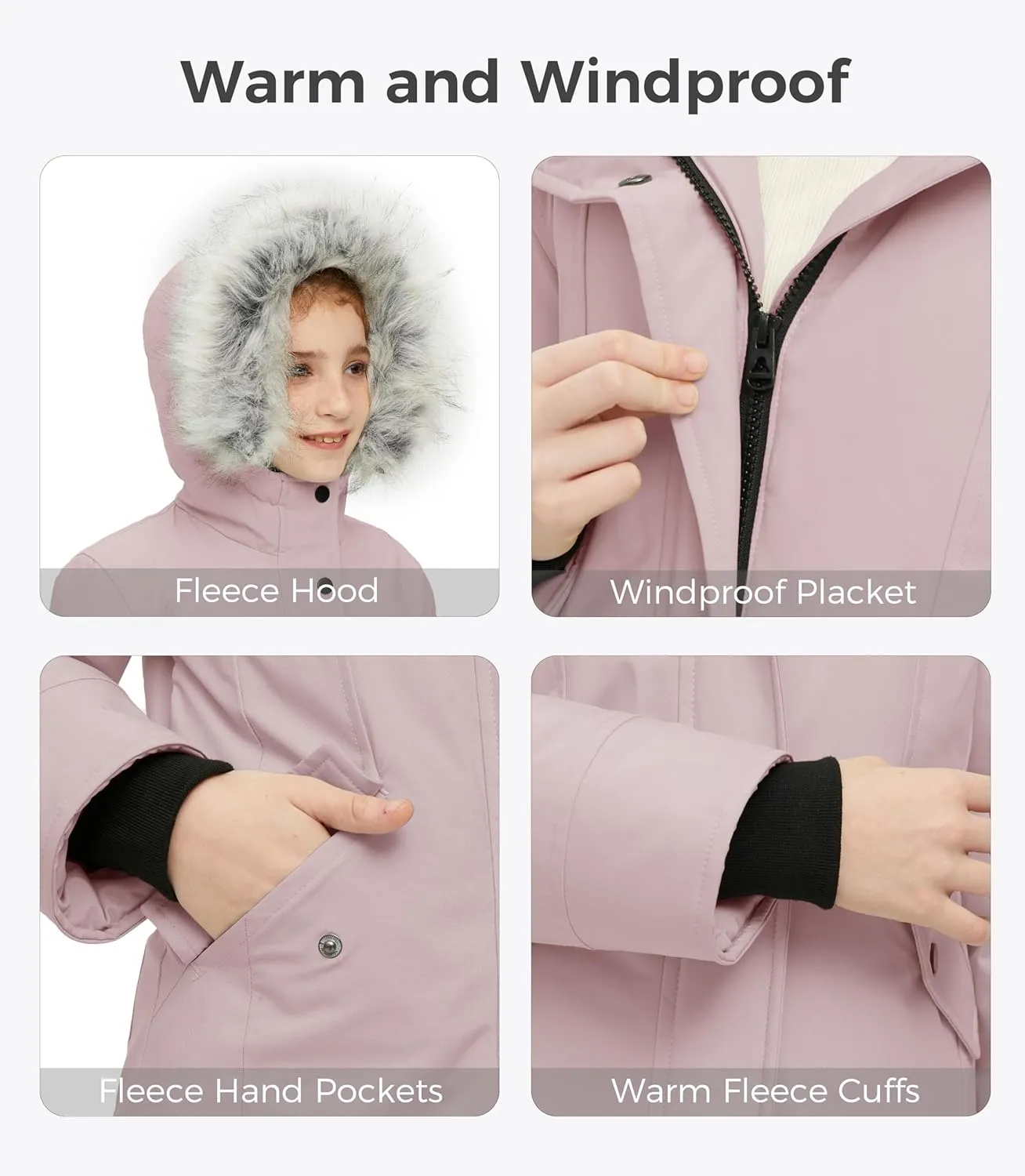 Wantdo Girl's Winter Coat Warm Windproof Insulated Hiking Warm Long Sleeve Puffer Outdoor Running Fall Jacket with Hood