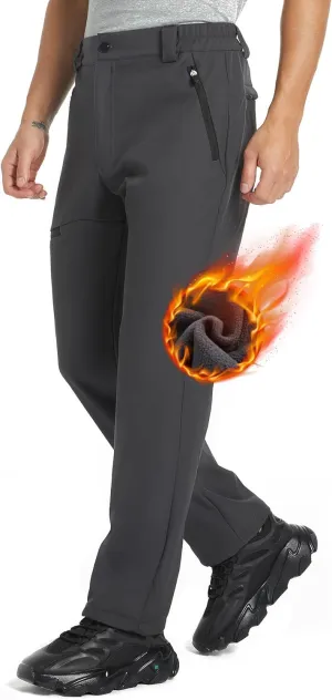 wantdo Men's Fleece Lined Hiking Pants Waterproof Insulated Winter Warm Softshell Ski Snow Outdoor Snowboard Pants