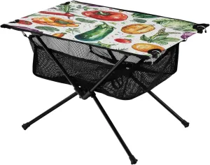 Watercolor Vegetables Portable Folding Camping Table, Compact Lightweight Beach Table with Carrying Bag for Outdoor Picnics, BBQs, Camp