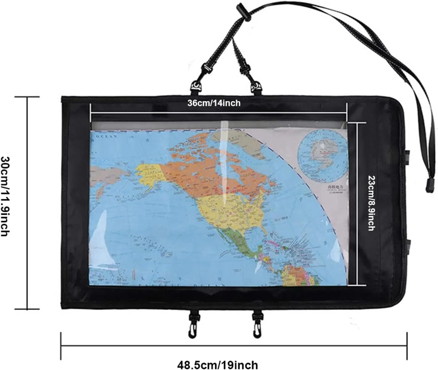 Waterproof Map Case, Hiking Map Pouch Holder Transparent Window Map Storage Bag with Zipper and Lanyard Deisgn for Outdoor Hiking Camping