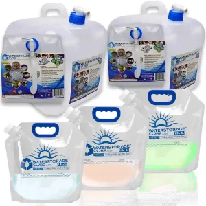 WaterStorageCube 3pc/5pc Premium Collapsible Water Container Bundle Cube   Bag, No BPA Camping Drink Storage Carrier Jug for Outdoors Hiking Backpack & Survival, No-Leak Foldable Portable & Freezable