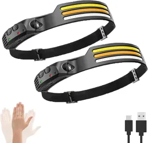 WavePro 230° Ultra-Light Motion-Sensing Headlamp, Wave Pro 230° Wide Beam Head Lamp with Motion Sensor, 2025 New Rechargeable Headlamp, Three Front-Facing LED Strips, 10Mode Headlamps (2pcs)