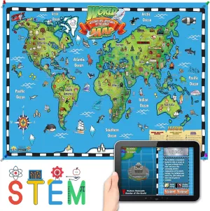 Waypoint Geographic Kid's World Map Wall Chart with Interactive App, Fun Learning Resources for Kids, Great Gift Idea, Laminated Wall Map Poster, 54” W x 32” H