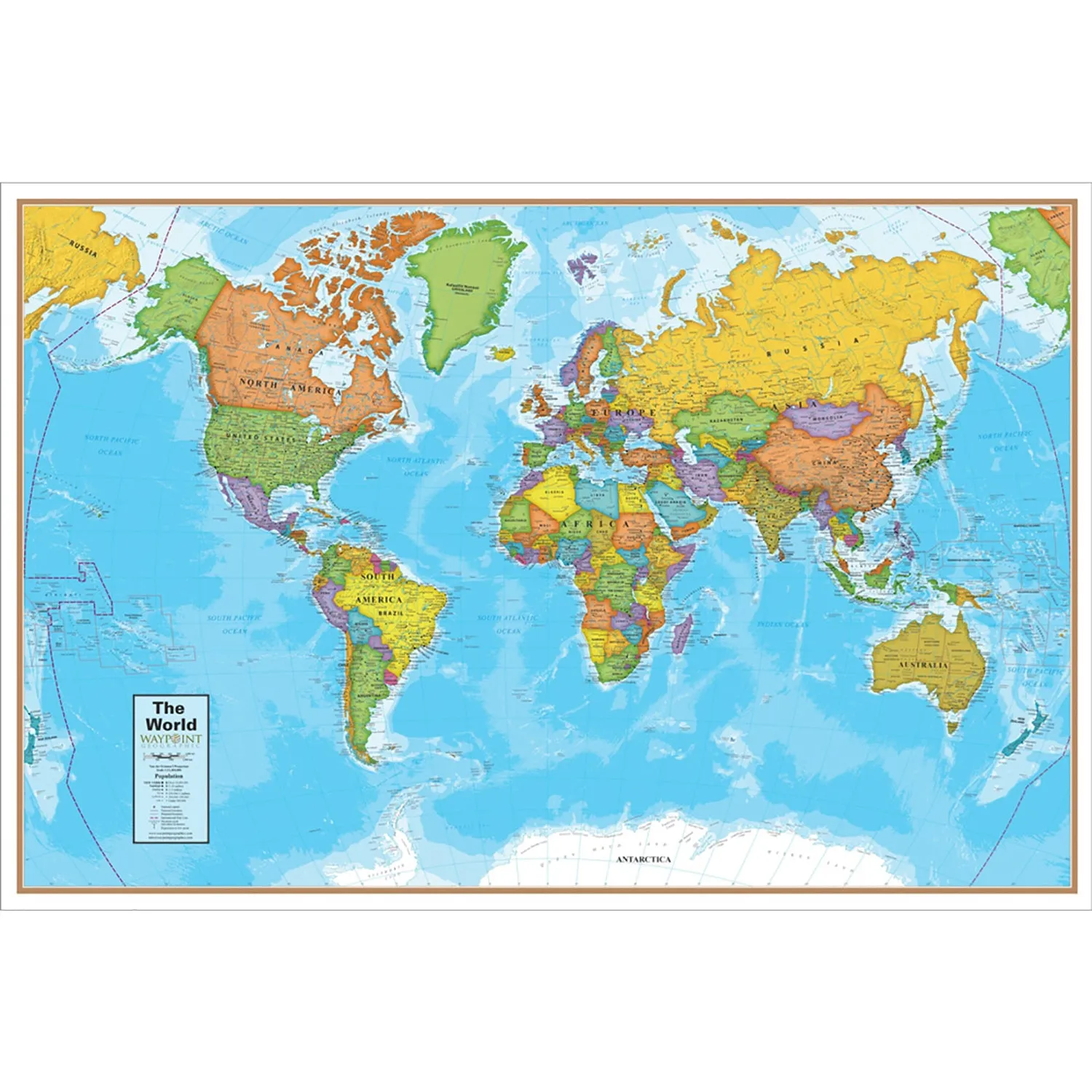Waypoint World Laminated Wall Map, Blue Ocean, 24 x 36in (RWPWG10)