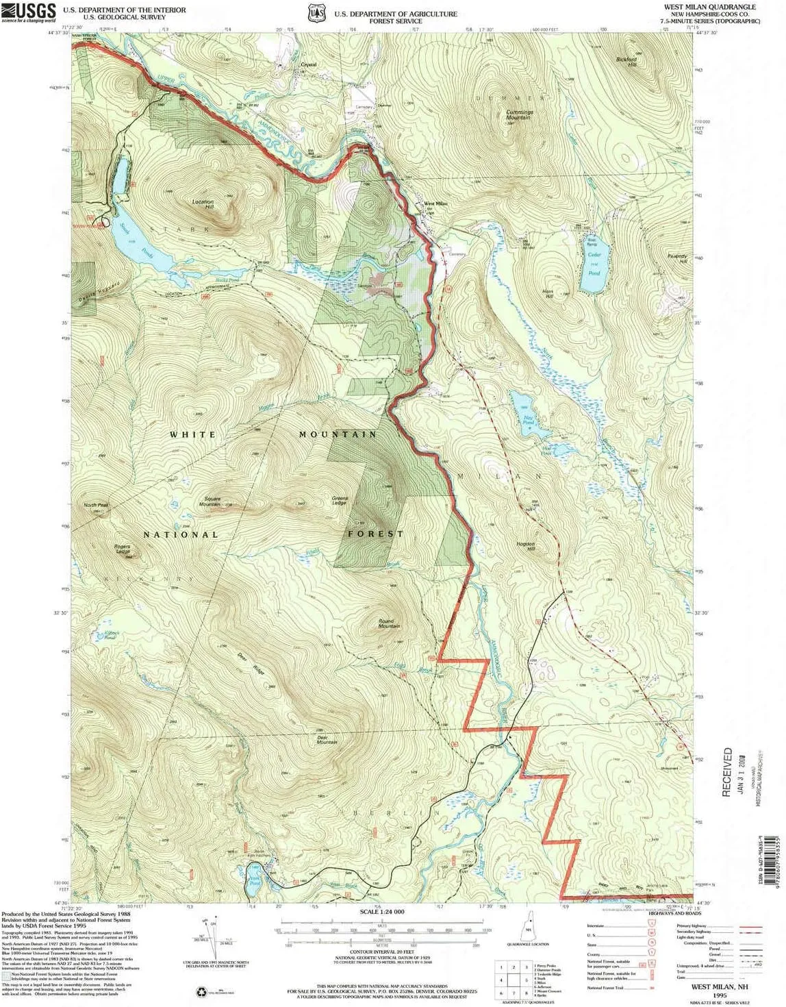 West Milan NH topo map, 1:24000 Scale, 7.5 X 7.5 Minute, Historical, 1995, Updated 2000, 26.9 x 22 in