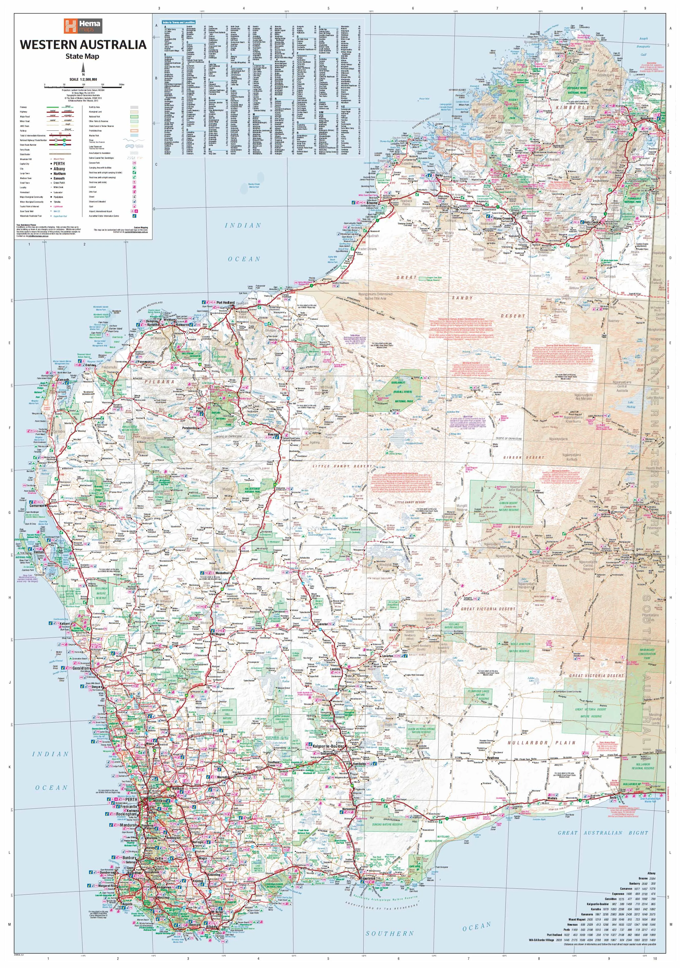 Western Australia Hema 1000 x 1430mm Supermap Laminated Wall Map with Free Map Dots