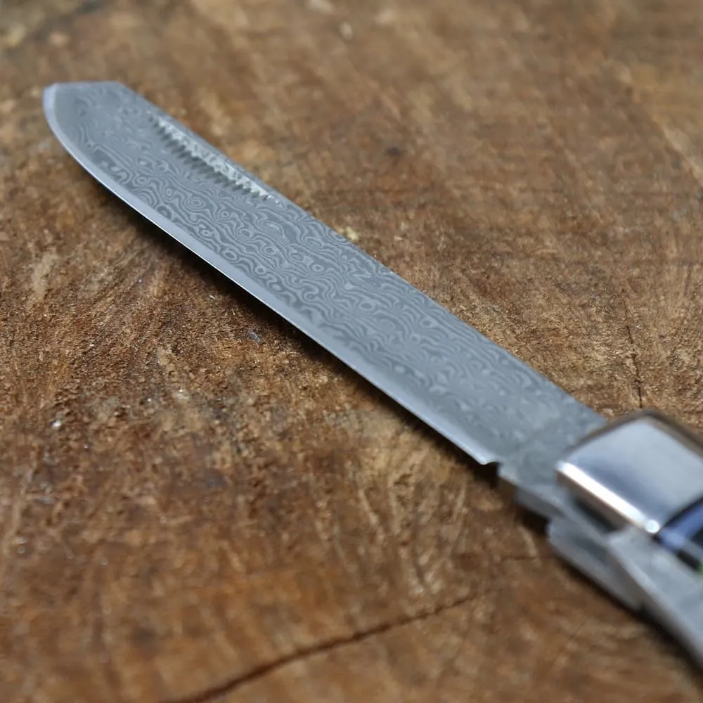 WHISKEY BENT HAT CO. Traditional Trapper Folding Pocket Knife 4.125" Closed Length 440C Stainless Steel Blades (Bandito - Damascus Blades)