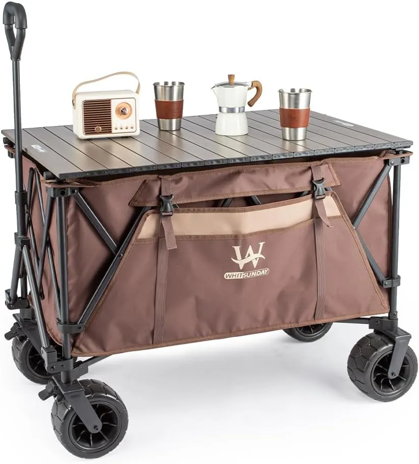 Whitsunday Beach Wagon Cart, 440Lbs Heavy Duty Folding Wagon with All Terrian Wheel, Collapsible Utility Camping Park Wagon Cart with Aluminum Tabletop