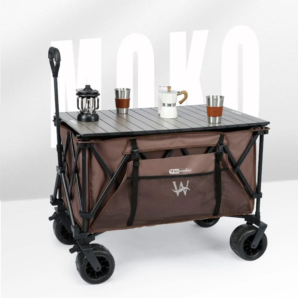 Whitsunday Beach Wagon Cart, 440Lbs Heavy Duty Folding Wagon with All Terrian Wheel, Collapsible Utility Camping Park Wagon Cart with Aluminum Tabletop