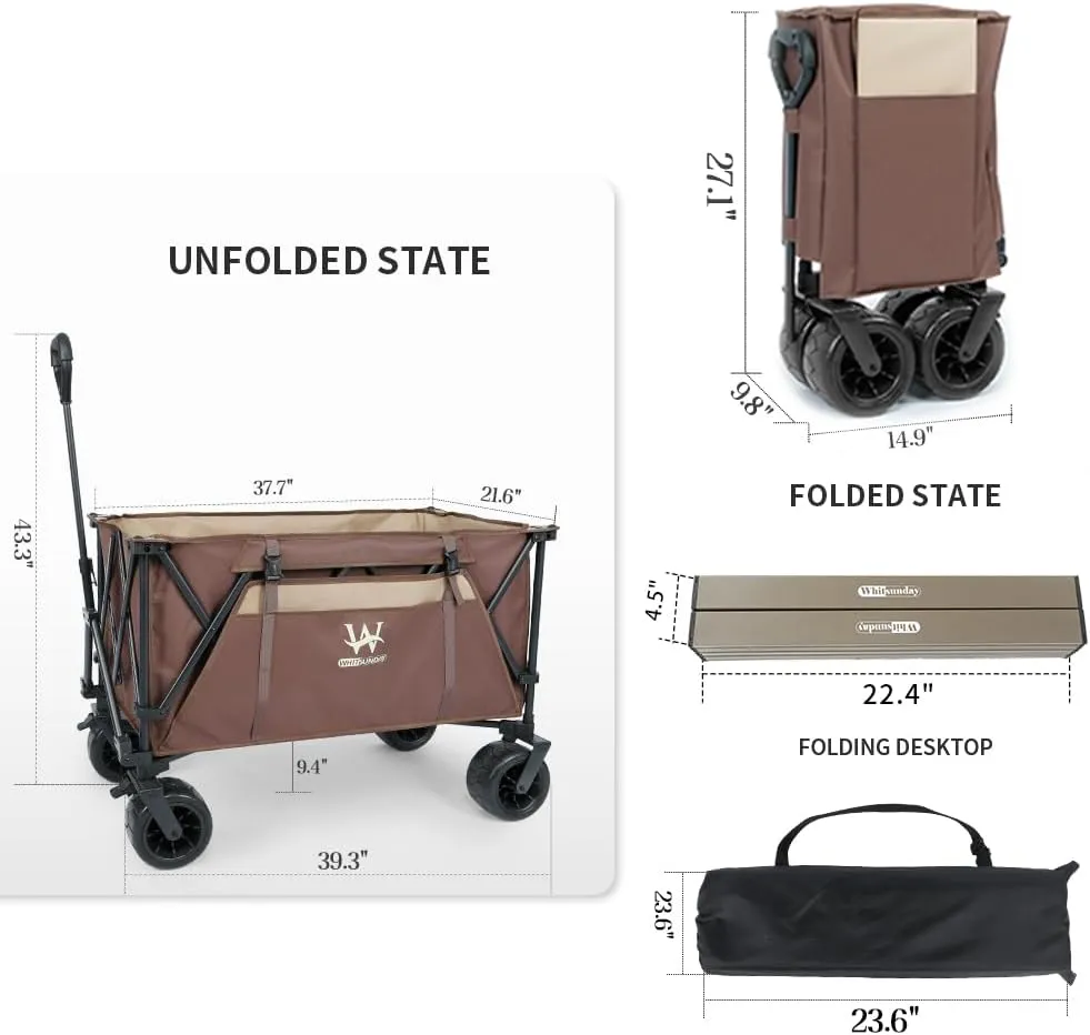 Whitsunday Beach Wagon Cart, 440Lbs Heavy Duty Folding Wagon with All Terrian Wheel, Collapsible Utility Camping Park Wagon Cart with Aluminum Tabletop