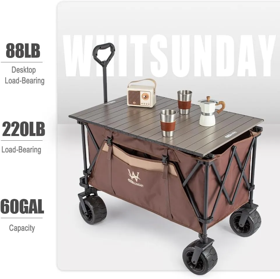 Whitsunday Beach Wagon Cart, 440Lbs Heavy Duty Folding Wagon with All Terrian Wheel, Collapsible Utility Camping Park Wagon Cart with Aluminum Tabletop