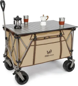 Whitsunday Collapsible Heavy Duty Wagon with All Terrian Wheel, 440Lbs Foldable Utility Camping Park Wagon Cart with Table & Shovel for Beach
