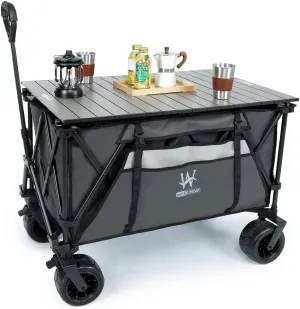 Whitsunday Heavy Duty Collapsible Wagon Cart,440Lbs Folding Outdoor All Terrian Wheel Utility Camping Park Wagon Cart with Table & Shovel (Grey)