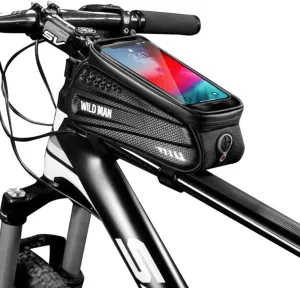 WILD MAN Rainproof Bicycle Front Frame Bike Bag with Touch Screen Phone Mount for Road Mountain Bike（Black,ES3）