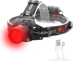 WINDFIRE Red Light Hunting Headlamp Rechargeable, 600 Lumens Bright LED Headlight 3 Modes Tactical Zoomable Headlamps for Astronomy Night Vision Predator Hunting Coyote Hog