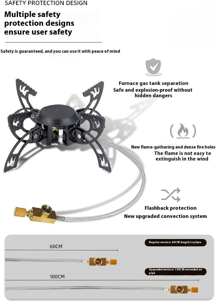 Windproof camping stove, portable backpack stove, foldable gas stove, butane adapter for outdoor backpacks, hiking, and picnics (04)