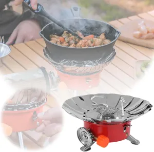 Windproof Camping Stove with Piezo Ignition, Portable Foldable Backpacking Camp Stove with Lotus-Shaped Windshield, Small Gas Stoves for Outdoor Adventures Cooking, Hiking