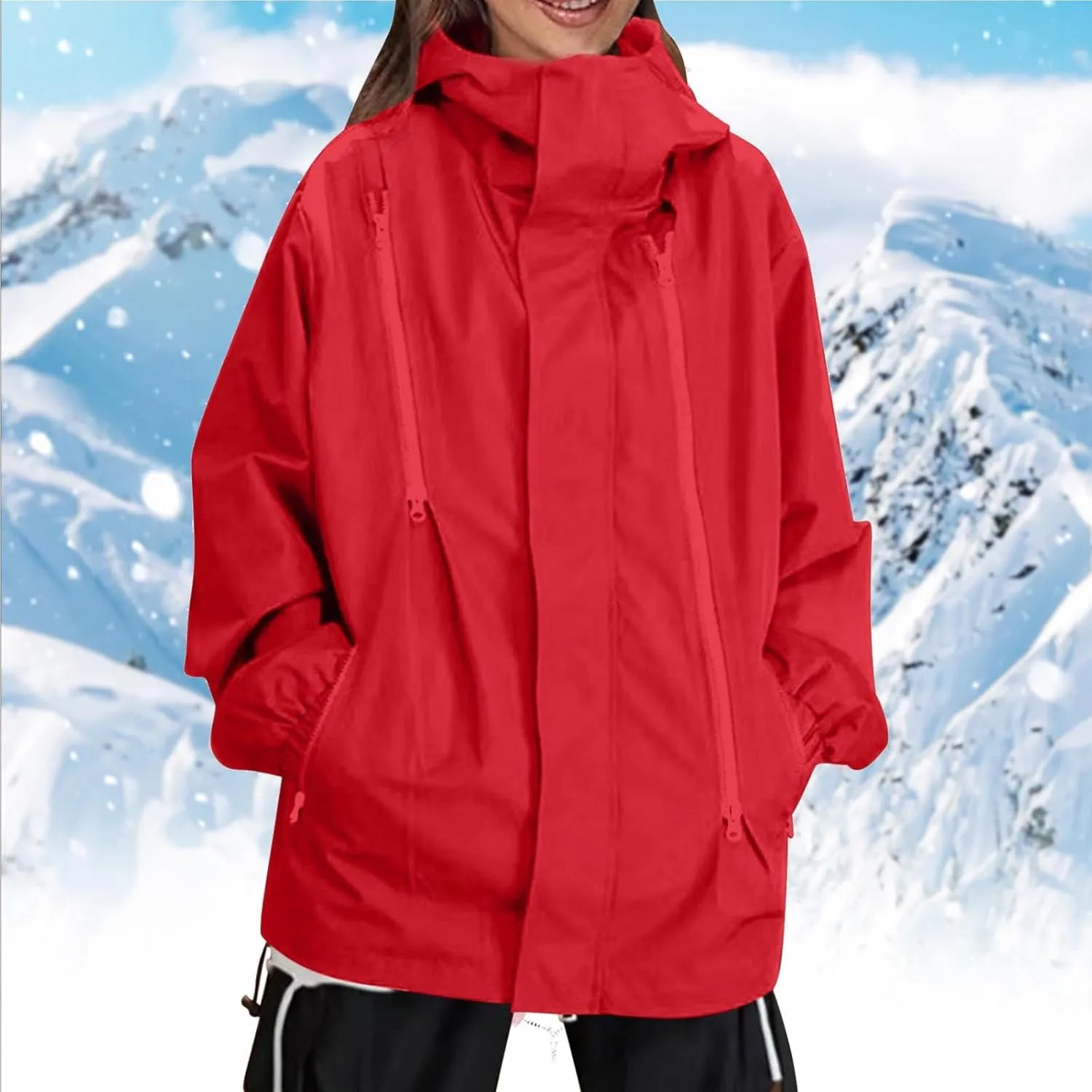 Winter Jackets for Women Oversized Hooded Solid Windproof Raincoat Zip Waterproof Softshell Jacket Women Outdoor