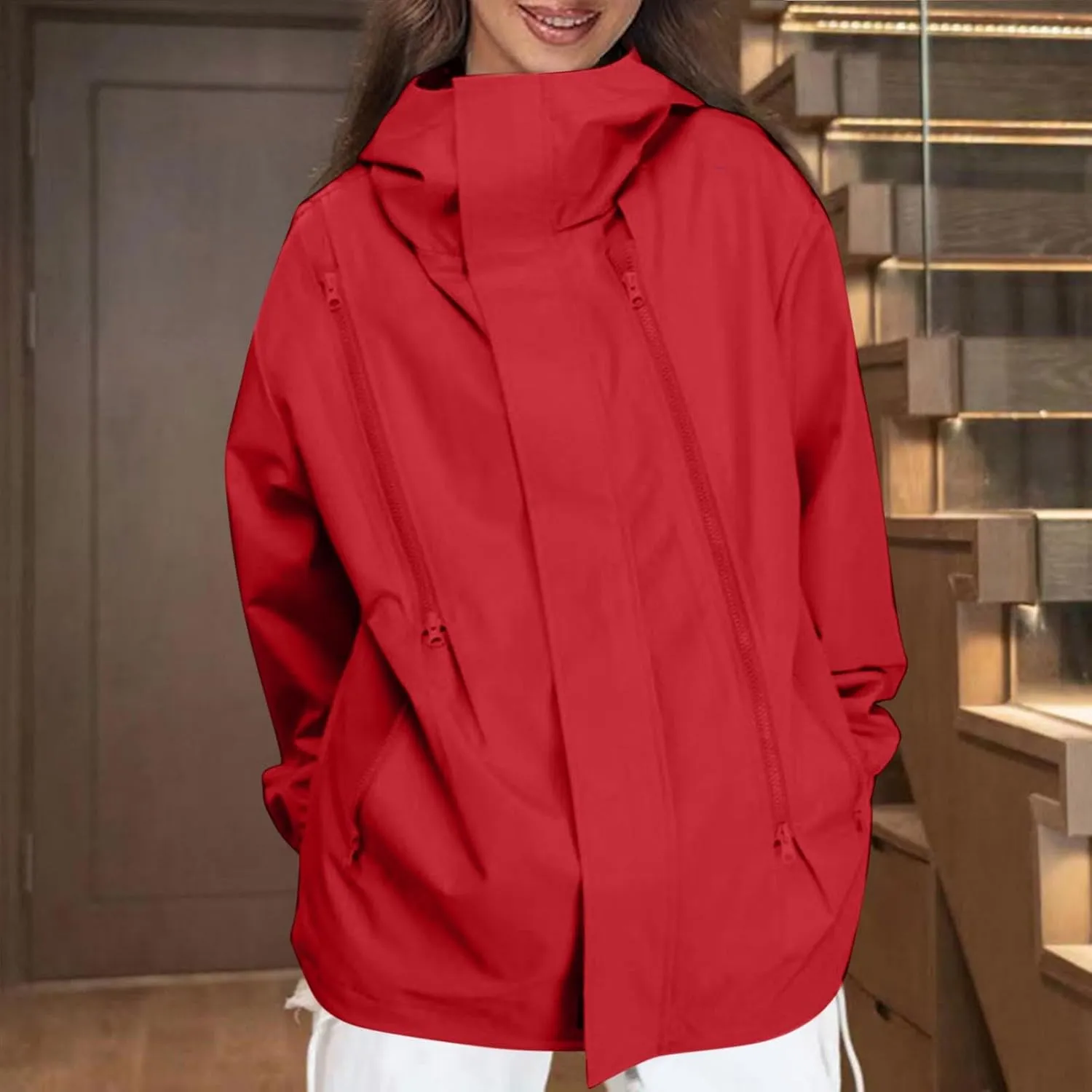 Winter Jackets for Women Oversized Hooded Solid Windproof Raincoat Zip Waterproof Softshell Jacket Women Outdoor