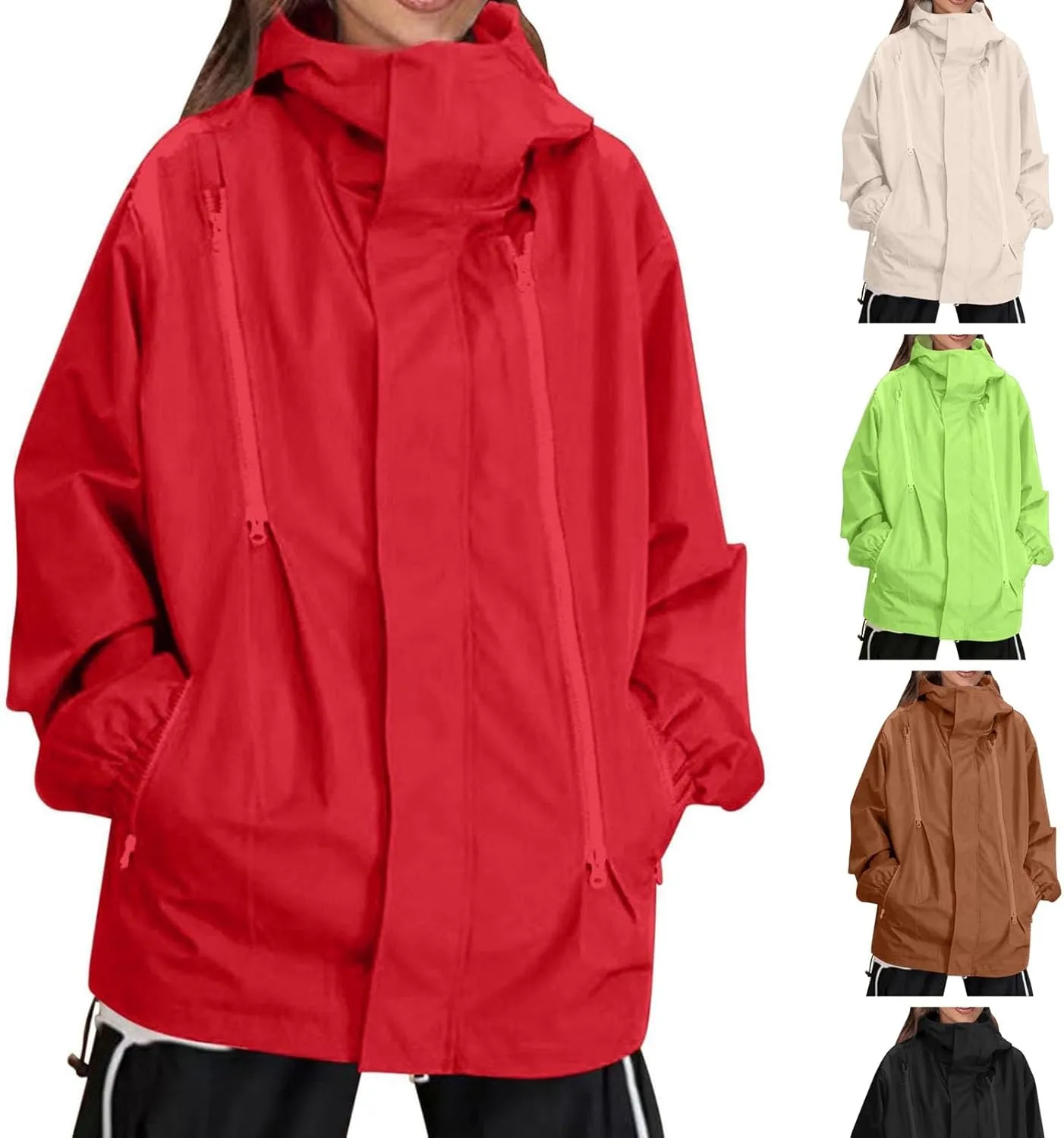 Winter Jackets for Women Oversized Hooded Solid Windproof Raincoat Zip Waterproof Softshell Jacket Women Outdoor