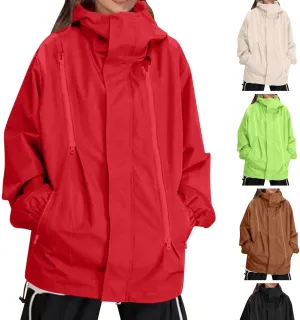 Winter Jackets for Women Oversized Hooded Solid Windproof Raincoat Zip Waterproof Softshell Jacket Women Outdoor