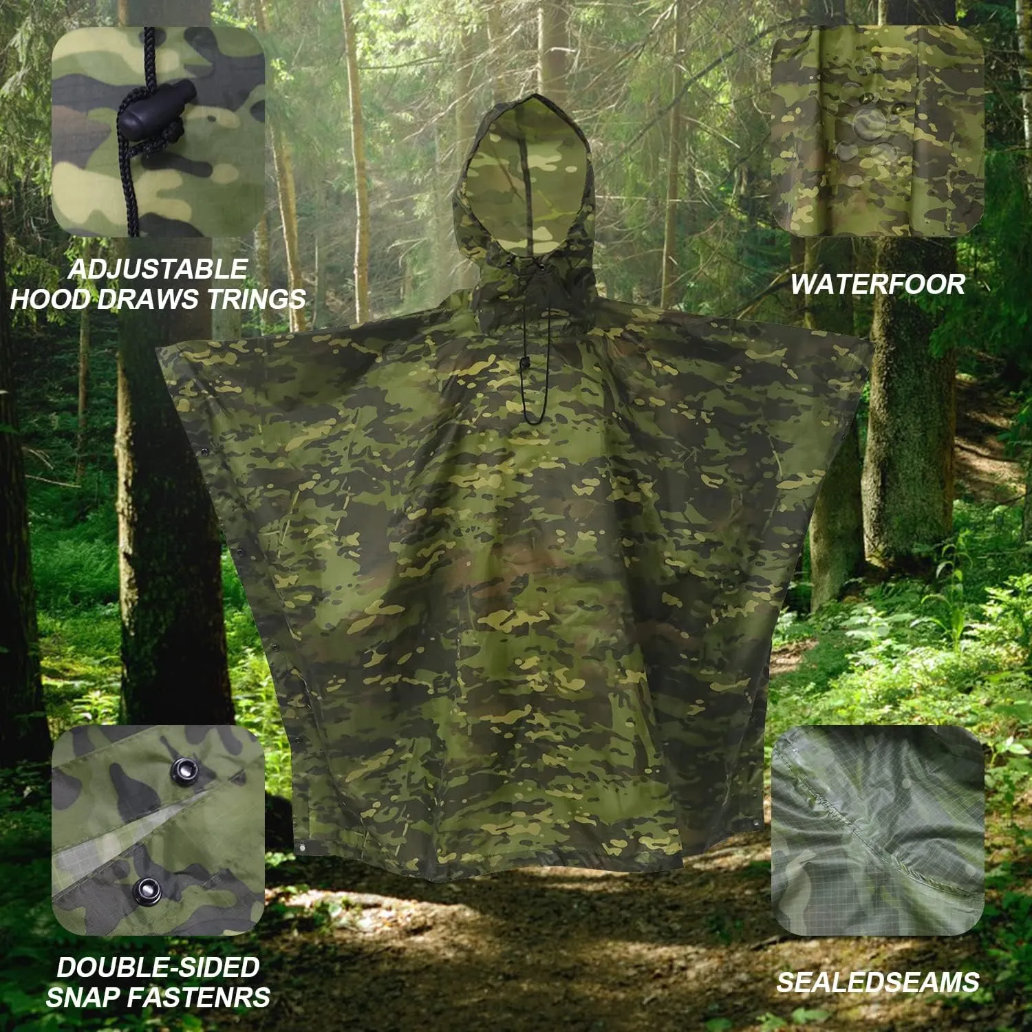 WINWAY Military Style Poncho Multi Use Rip-Stop Camouflage Raincoat