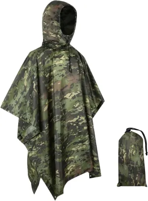 WINWAY Military Style Poncho Multi Use Rip-Stop Camouflage Raincoat