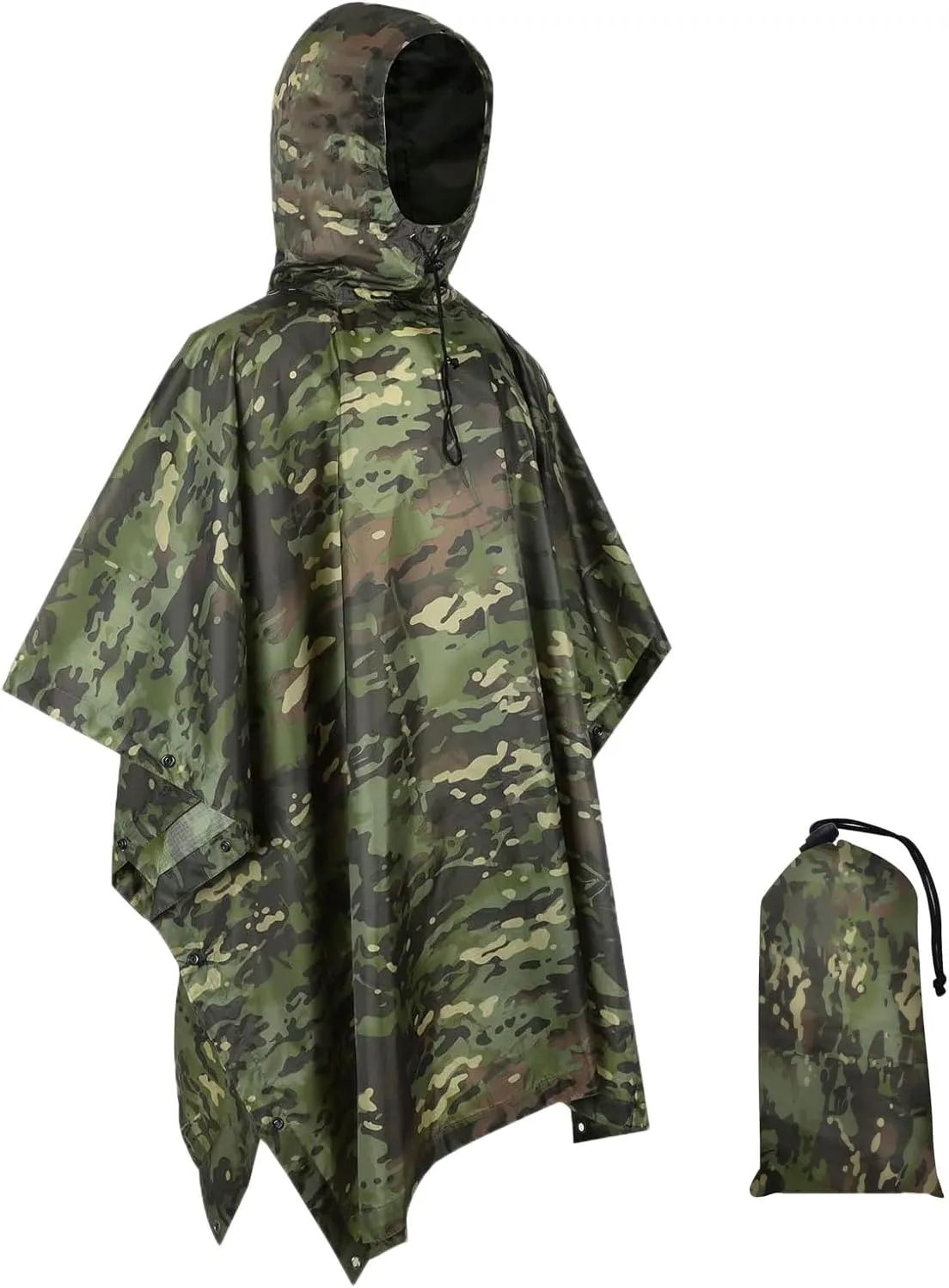 WINWAY Military Style Poncho Multi Use Rip-Stop Camouflage Raincoat
