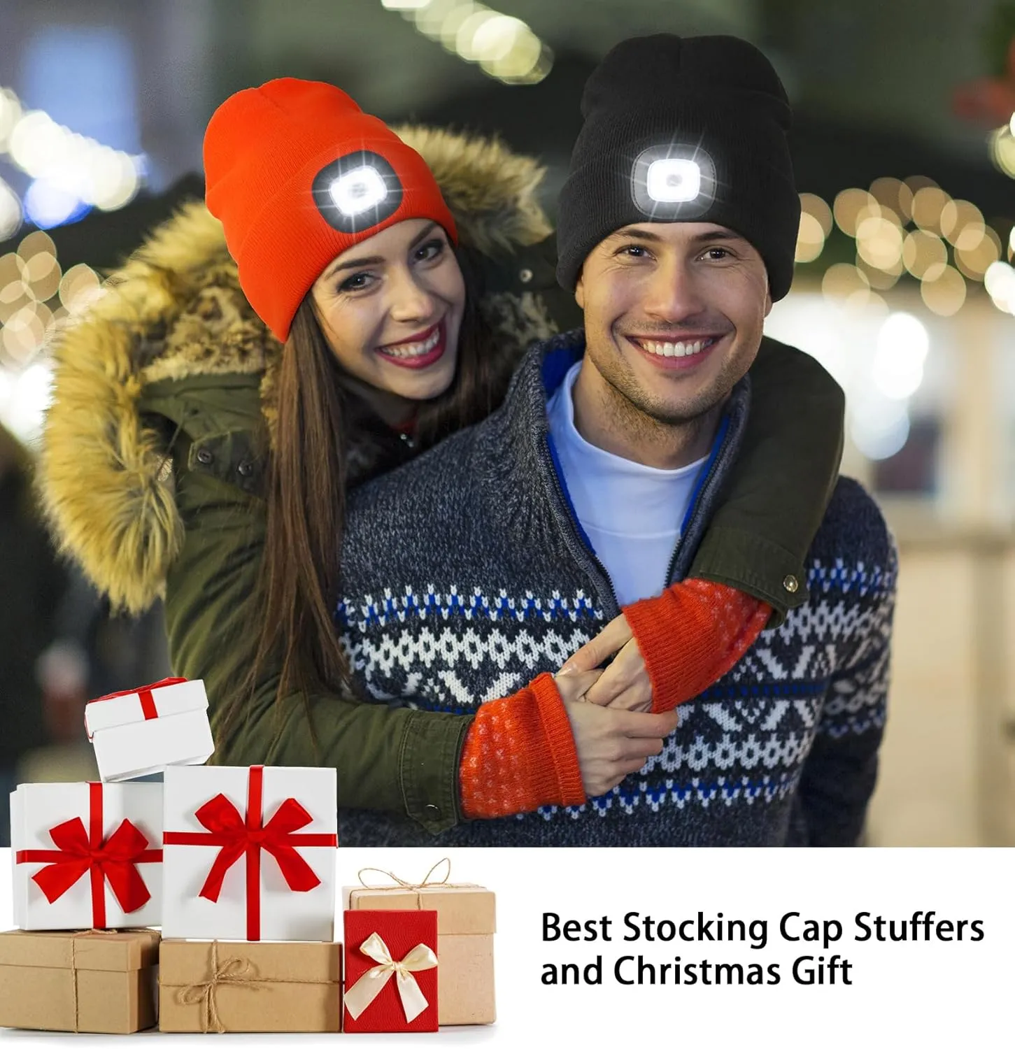 Wmcaps Stocking Gifts Stuffers for Men, Hat with Light Built in, LED Beanie Headlamp for Dad Women Husband Boyfriend Him