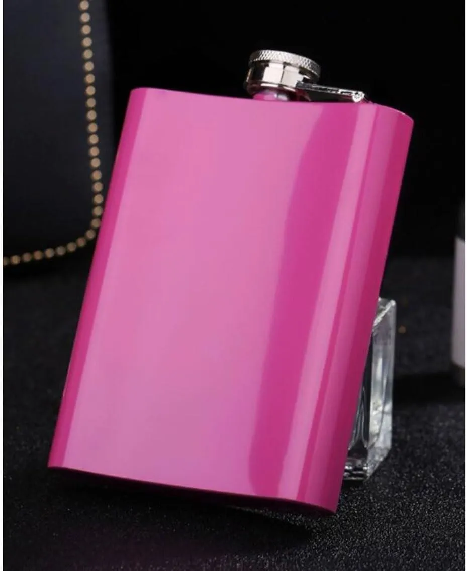 Women Portable Travel Small Flasks Stainless Steel Flasks with Funnel Wedding Party Birthdays 8Oz(D)