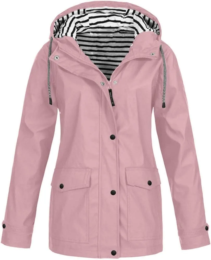 Women's Rain Jacket Waterproof Hooded Windbreaker Lightweight Trench Coat Active Outdoor Raincoat With Hood