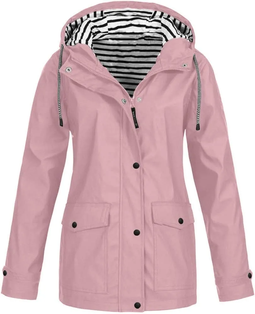 Women's Rain Jacket Waterproof Hooded Windbreaker Lightweight Trench Coat Active Outdoor Raincoat With Hood