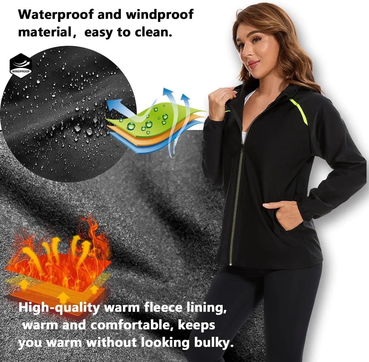 Women’s Rain Suit Waterproof Hiking Pants Windproof Rain Jacket Raincoat with Hook Pocket
