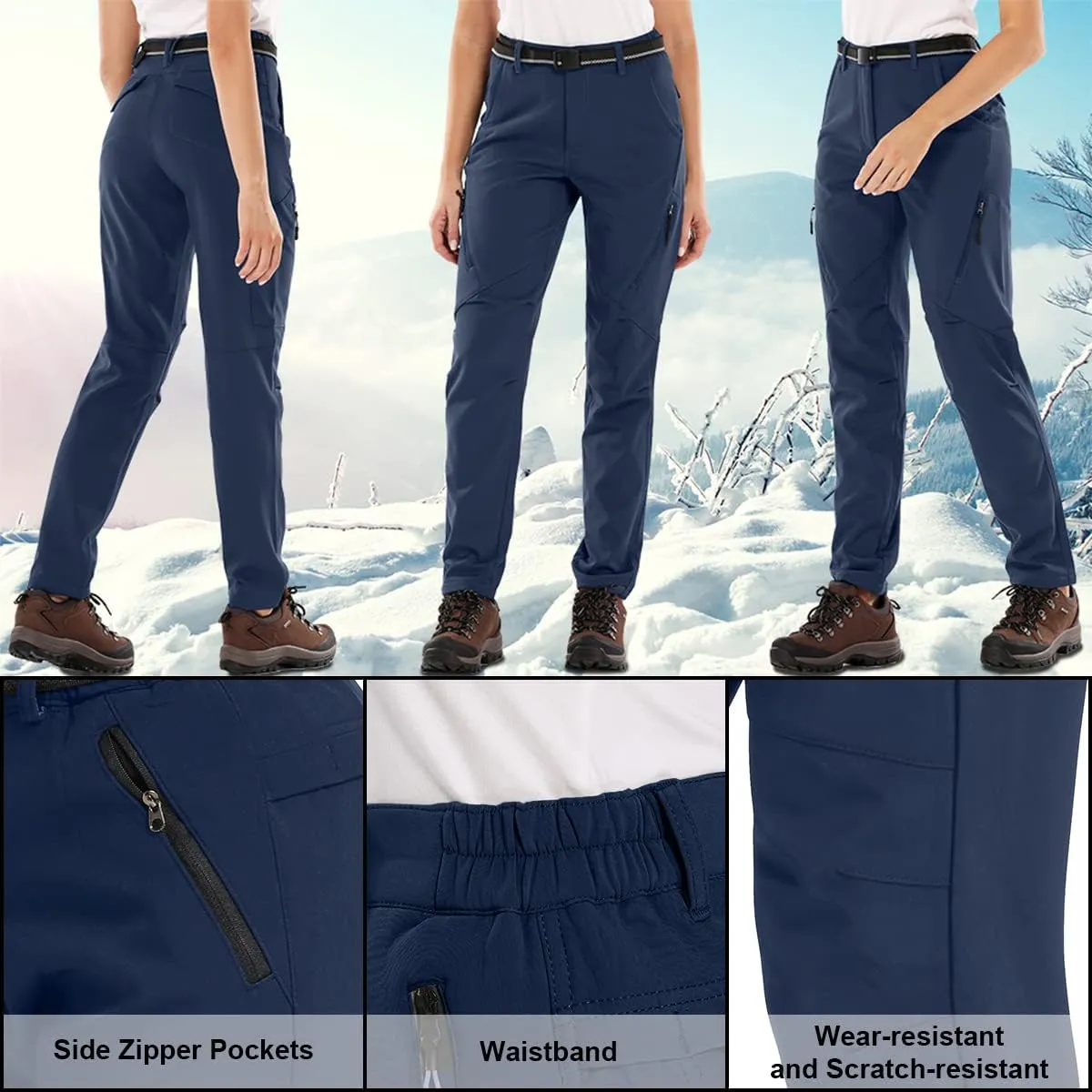 Womens Snow Pants waterproof hiking insulated Snowboard Outdoor Softshell ski Pants Zipper pockets
