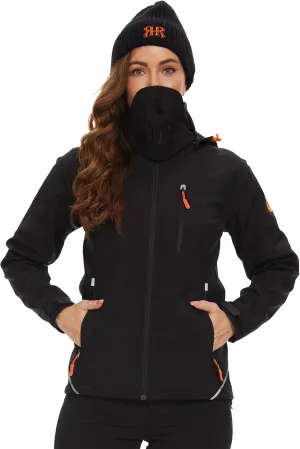 Women's Softshell Jacket Fleece Lined Waterproof Midlayer Jacket Camping Windproof Removable Hood Black