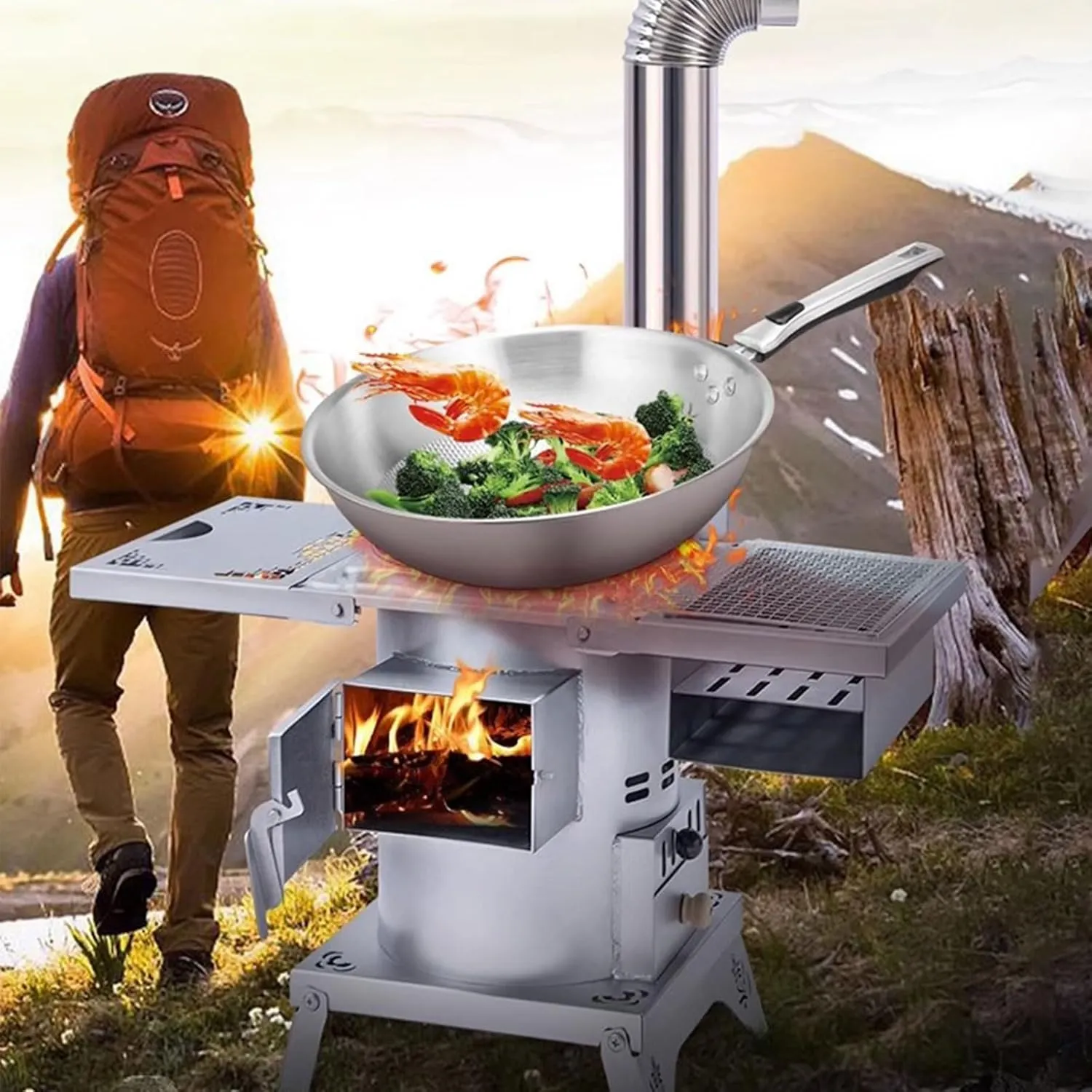 Wood Burning Stove for Home Heating Portable Outdoor Camping Stoves for Winter Camping, Hunting, Hiking, Cooking, Fishing (Size : Panel Grill)