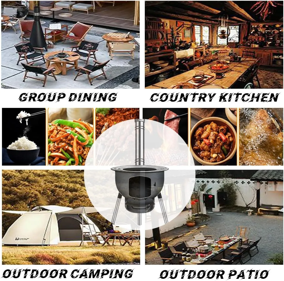 Wood Burning Stove for Outdoor Cooking, Portable Wood Stove, Multi-functional detachable windproof rocket stove for Cooking,Hiking,Backpacking (04 (24.8 in/63cm))