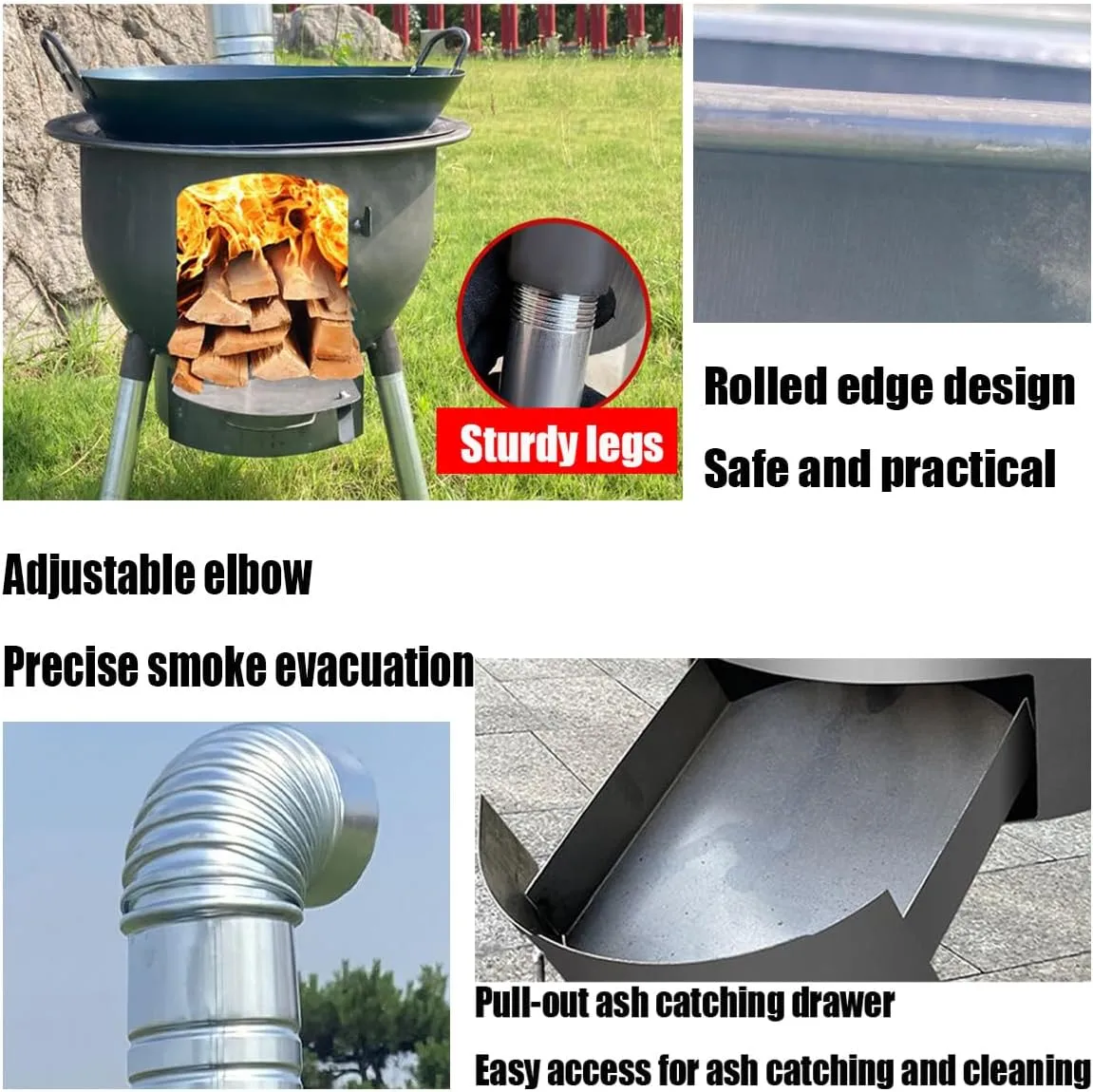 Wood Burning Stove for Outdoor Cooking, Portable Wood Stove, Multi-functional detachable windproof rocket stove for Cooking,Hiking,Backpacking (04 (24.8 in/63cm))