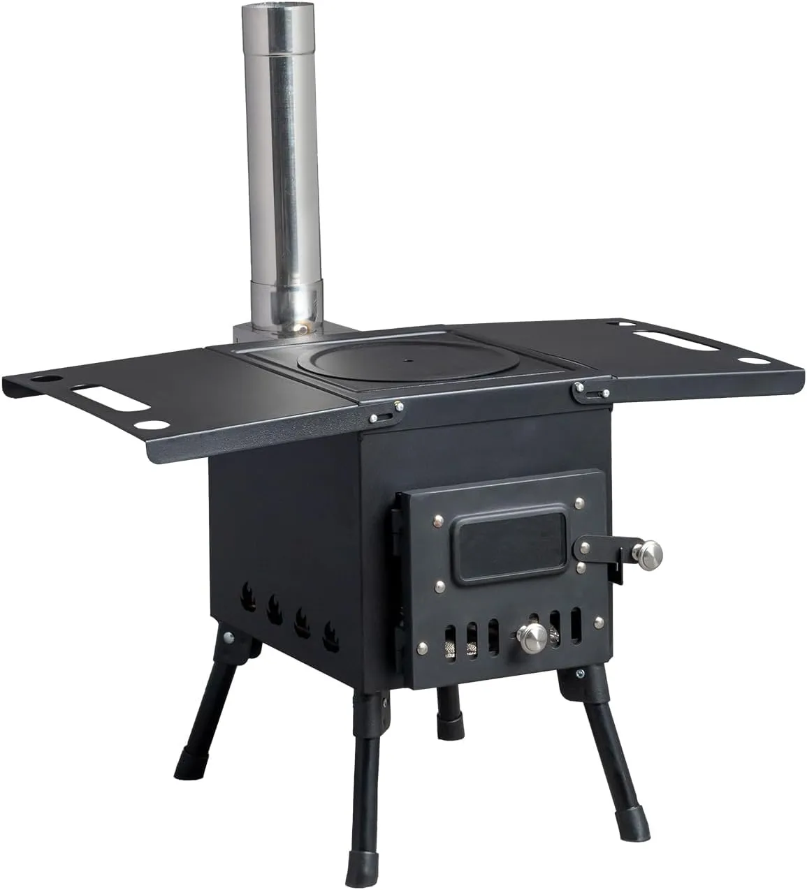 Wood Burning Stove, Hot Tent Stove with Chimney Pipes, Side Racks, Portable Outdoor Camping Stove for Cooking Heating BBQ