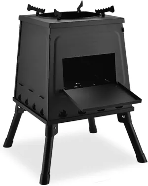 Wood Burning Stove, Small Portable Cast Iron Folding Camping Mini Stove for Outdoor Cooking, Picnic Cooking
