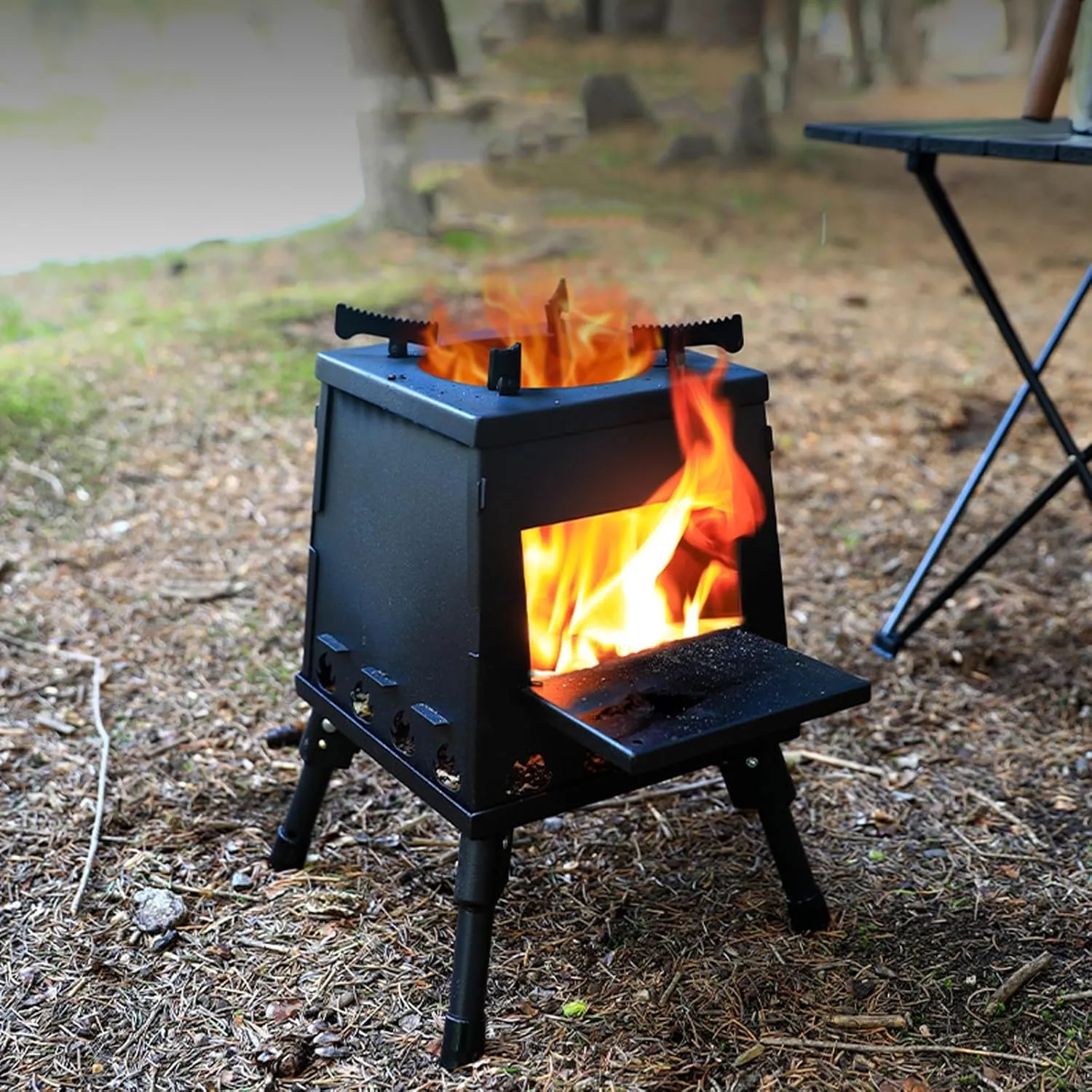 Wood Burning Stove, Small Portable Cast Iron Folding Camping Mini Stove for Outdoor Cooking, Picnic Cooking
