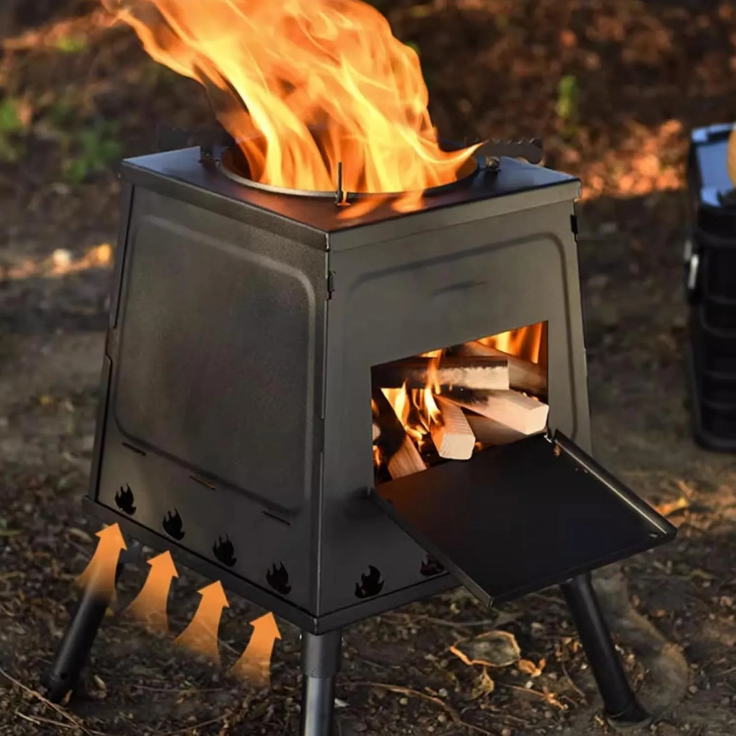 Wood Burning Stove, Small Portable Cast Iron Folding Camping Mini Stove for Outdoor Cooking, Picnic Cooking