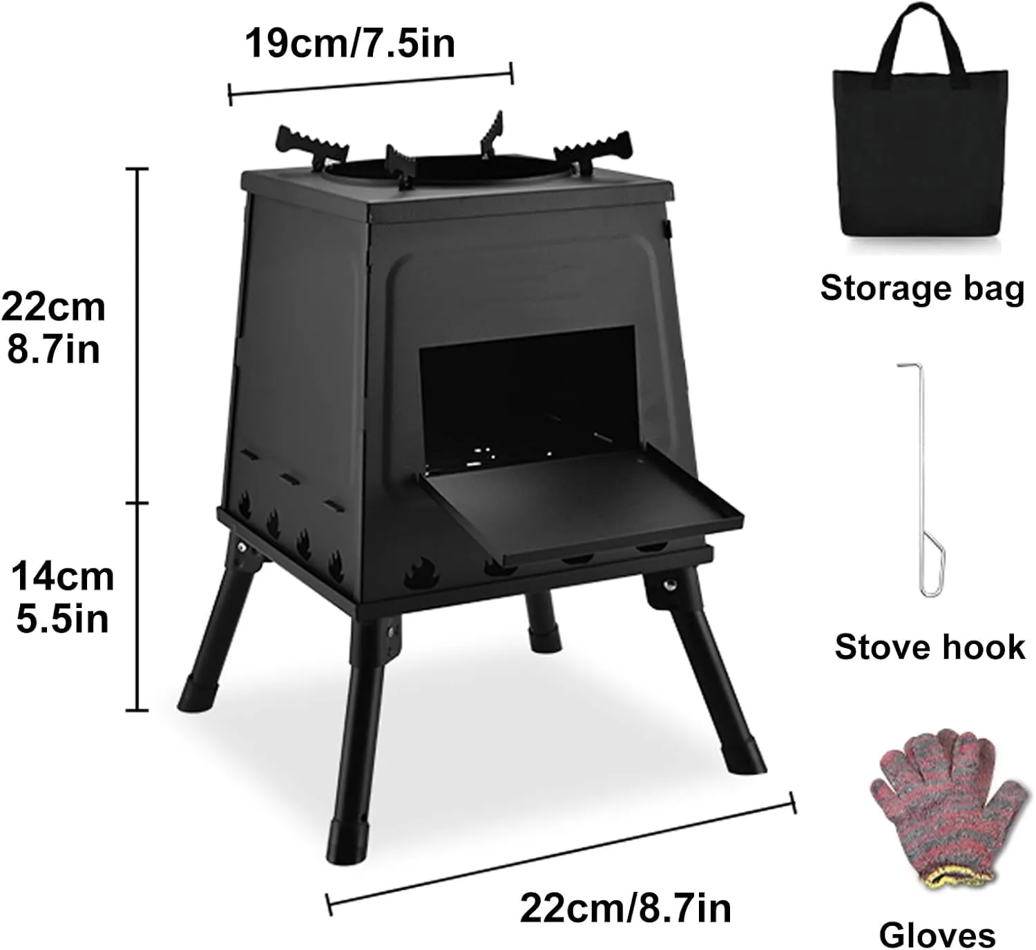 Wood Burning Stove, Small Portable Cast Iron Folding Camping Mini Stove for Outdoor Cooking, Picnic Cooking