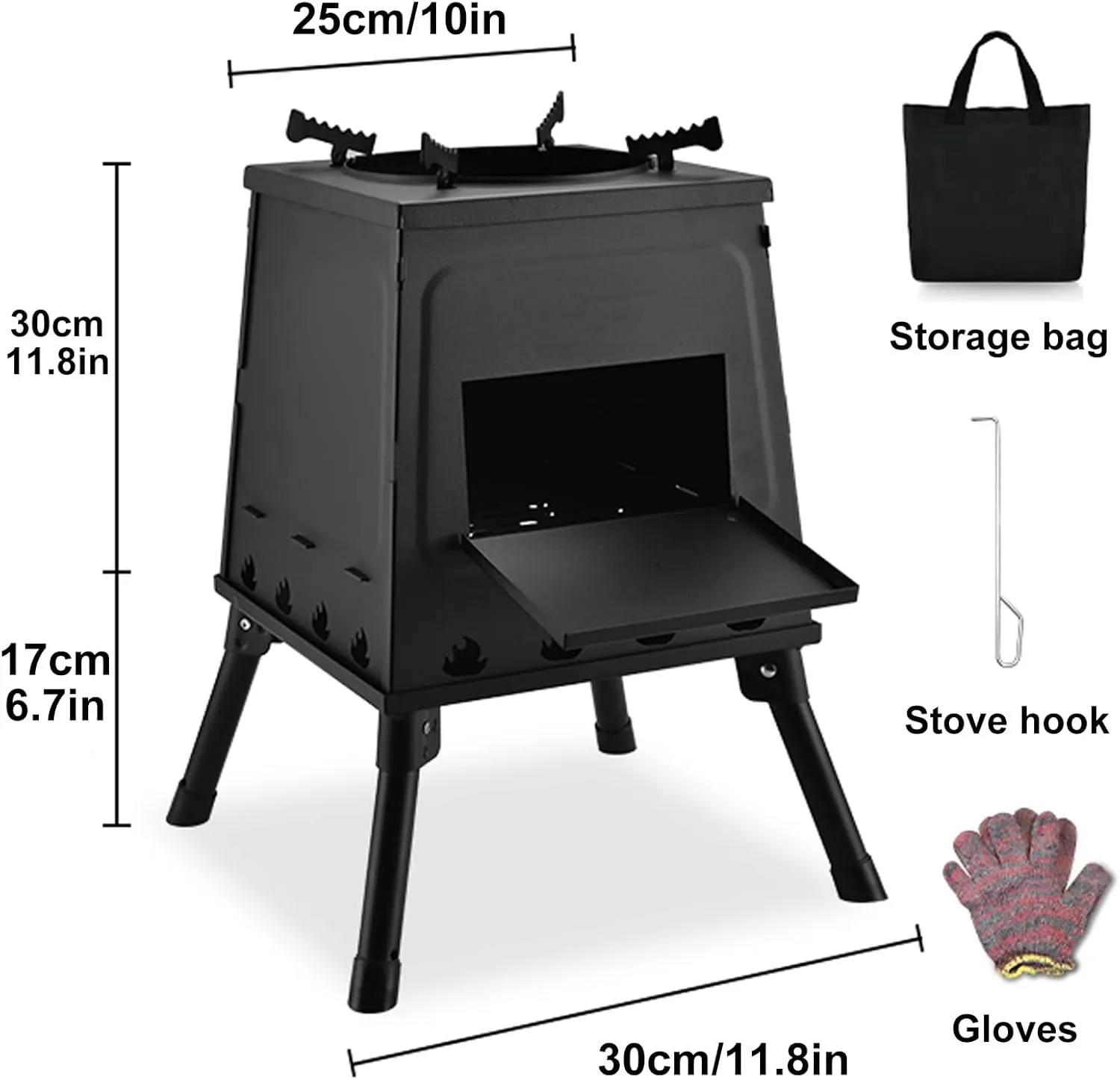 Wood Burning Stove, Small Portable Cast Iron Folding Camping Mini Stove for Outdoor Cooking, Picnic Cooking