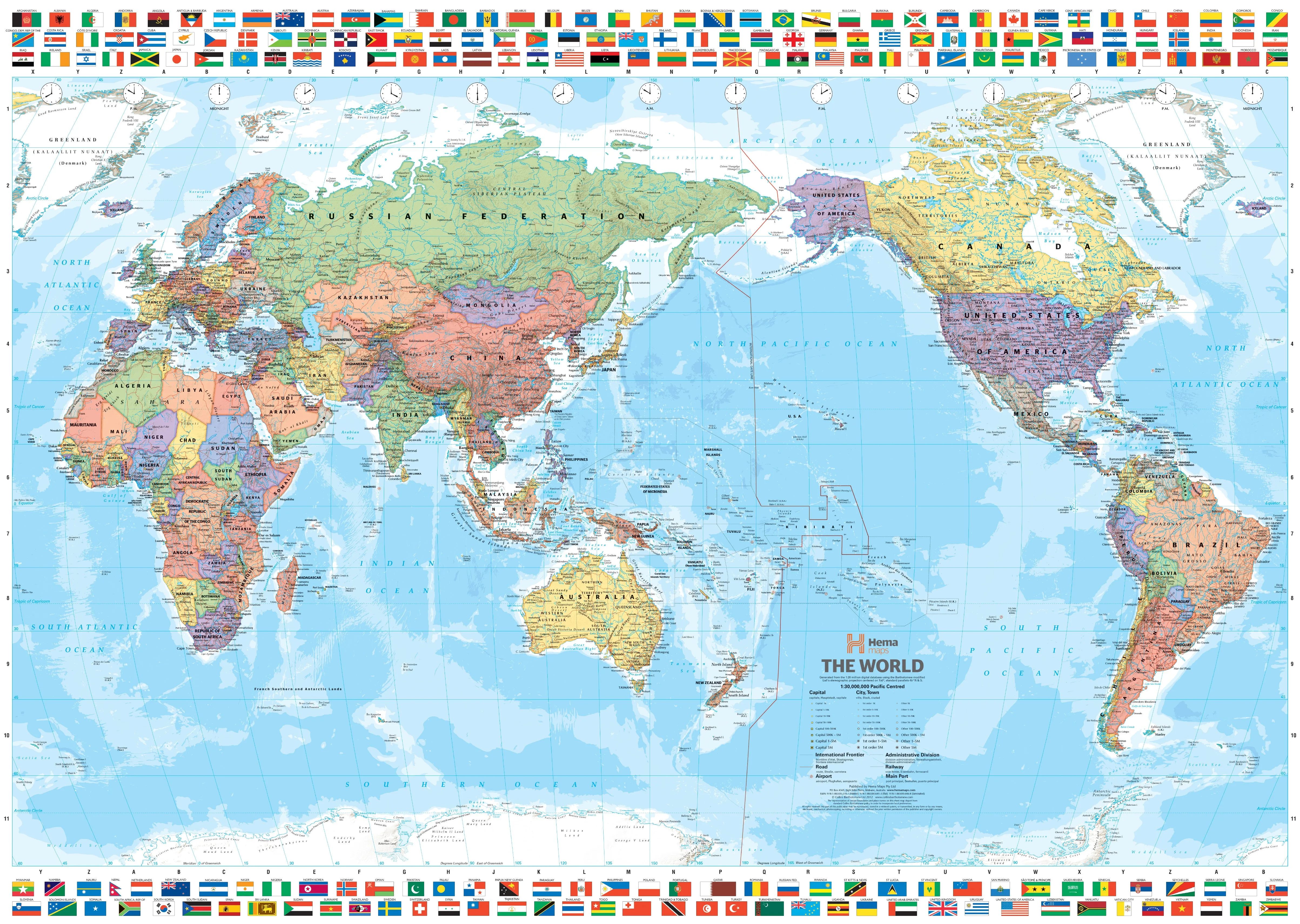 World & Flags Hema (Pacific) Classic 1010 x 720mm Large Wall Map