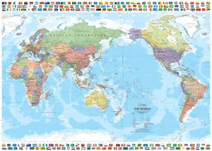 World & Flags Hema (Pacific) Classic 1010 x 720mm Large Wall Map