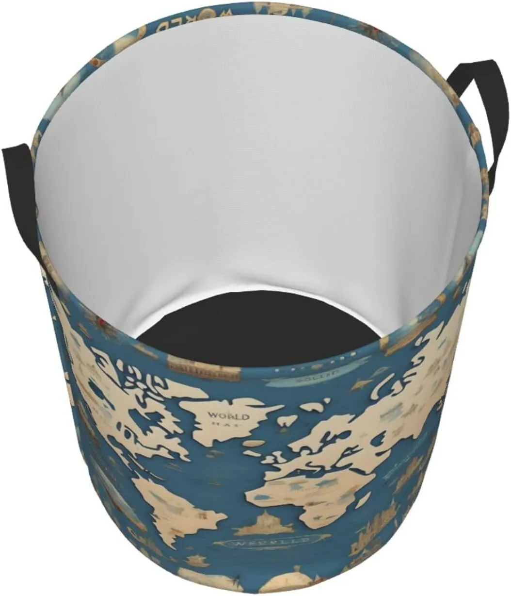 World Map Large Laundry Hampers, Collapsible Tall Clothes Baskets, Washing Bag For Bathroom, Bedrooms